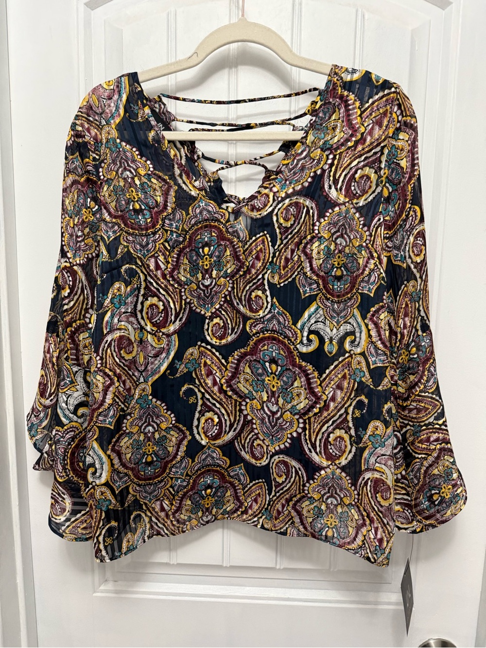 NWT I. N. San Fransisco 3/4 Sleeve Paisley Blouse W/attached Tank Sz 8 (54-5)